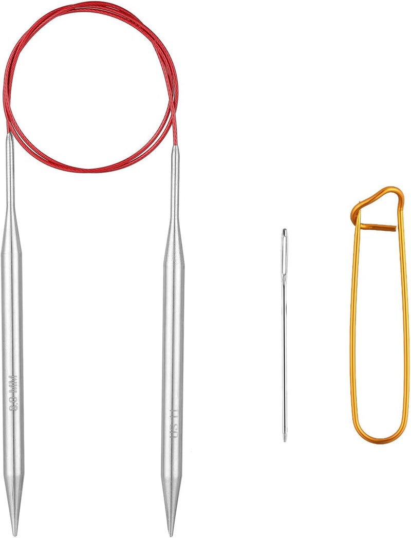 Stithoo Circular Knitting Needles 40inch (100cm) Stainless Steel Knitting Needles Size US 11 (8mm) with 1 Sturdy Stitch Holder - Image 1